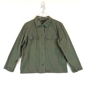 Kendall + Kylie Womens Button Up Long Sleeve Schacket Shirt Jacket Medium Army